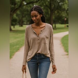 Hem & Thread Light Brown Grommet Detailed Rib‎ Top size Medium